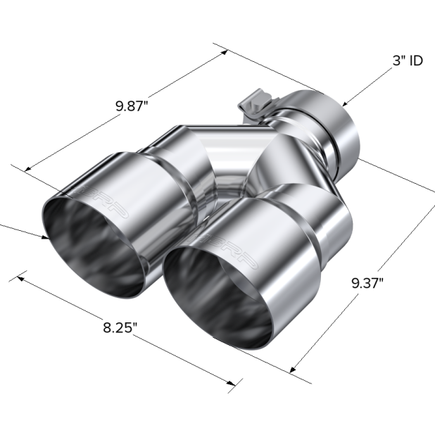 MBRP 3in ID / Dual 4in OD Out Staggered L 9.87in / R 9.37in Single Wall T304 SS Univ Exhaust Tip