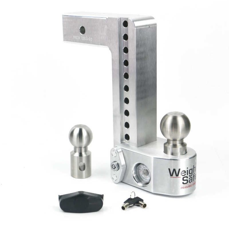 Weigh Safe 10in Drop Hitch w/Built-in Scale & 2.5in Shank (10K/18.5K GTWR) - Aluminum