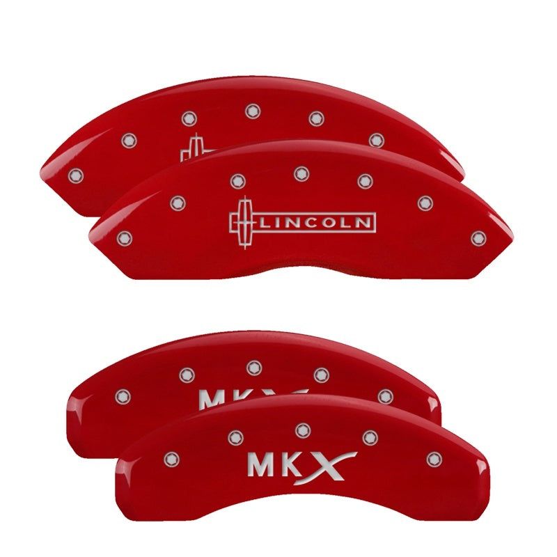 MGP 4 Caliper Covers Engraved Front & Rear Cursive/Cadillac Red finish silver ch-Caliper Covers-MGP-MGP35015SCADRD-SMINKpower Performance Parts