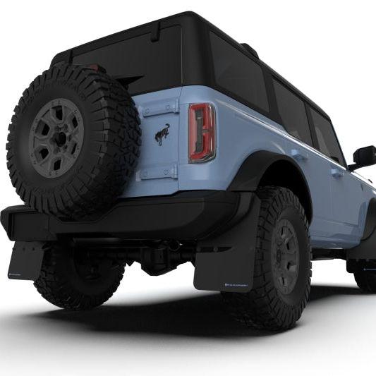 Rally Armor 21-24 Ford Bronco (Plstc Bmpr - NO Rptr/Sprt - NO RR/RB) Blk Mud Flap w/Area Blue Logo