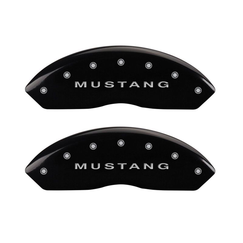 MGP 4 Caliper Covers Engraved Front Mustang Engraved Rear S197/GT Black finish silver ch-Caliper Covers-MGP-MGP10197SMG2BK-SMINKpower Performance Parts