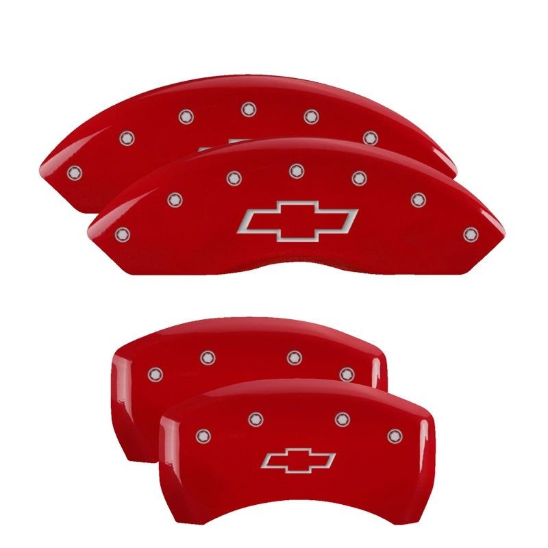 MGP 4 Caliper Covers Engraved Front & Rear Bowtie Red finish silver ch-Caliper Covers-MGP-MGP14235SBOWRD-SMINKpower Performance Parts