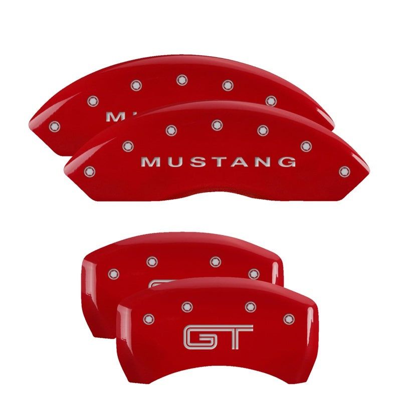 MGP 4 Caliper Covers Engraved Front Mustang Engraved Rear S197/GT Red finish silver ch-Caliper Covers-MGP-MGP10197SMG2RD-SMINKpower Performance Parts