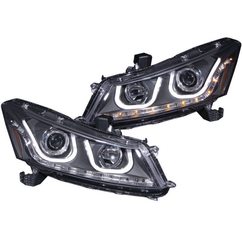 ANZO 2008-2012 Honda Accord Projector Headlights w/ U-Bar Black-Headlights-ANZO-ANZ121483-SMINKpower Performance Parts