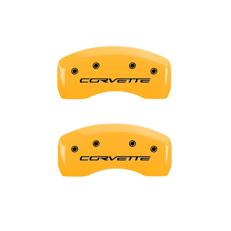 MGP 4 Caliper Covers Engraved Front & Rear C6/Corvette Yellow finish black ch-Caliper Covers-MGP-MGP13008SCV6YL-SMINKpower Performance Parts
