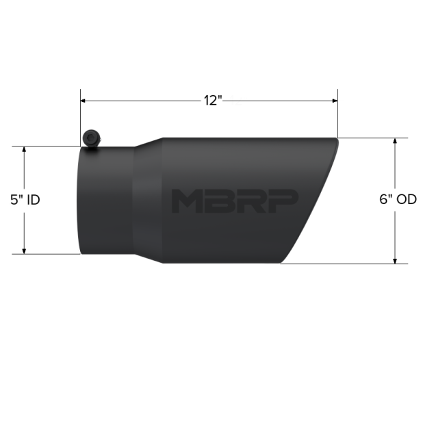 MBRP Universal Tip 6in O.D. Angled Rolled End 5 inlet 12 length - Black Finish