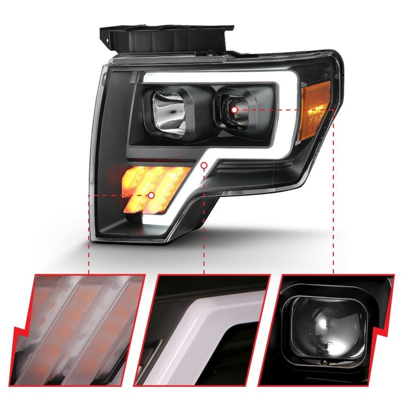 ANZO 2009-2014 Ford F-150 Projector Light Bar G4 H.L. Black Amber-Headlights-ANZO-ANZ111445-SMINKpower Performance Parts