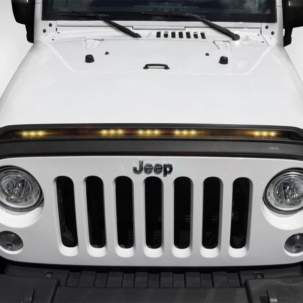 AVS 2007-2018 Jeep Wrangler JK Aeroskin Low Profile Hood Shield w/ Lights - Black