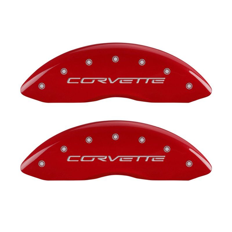 MGP 4 Caliper Covers Engraved Front & Rear C6/Corvette Red finish silver ch-Caliper Covers-MGP-MGP13083SCV6RD-SMINKpower Performance Parts
