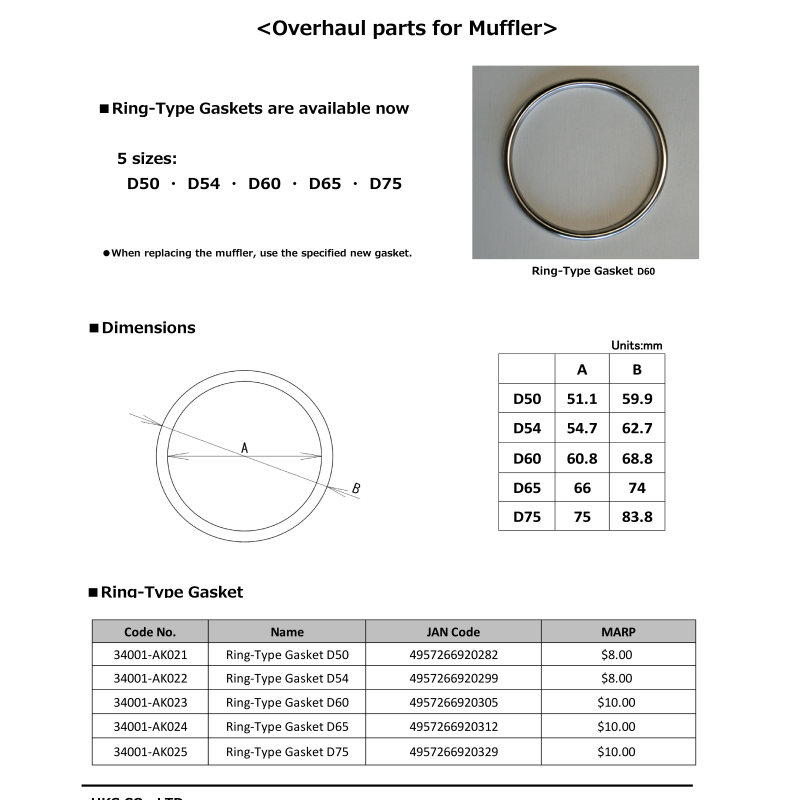 HKS Muffler Gasket 51.1mm ID 59.9mm OD