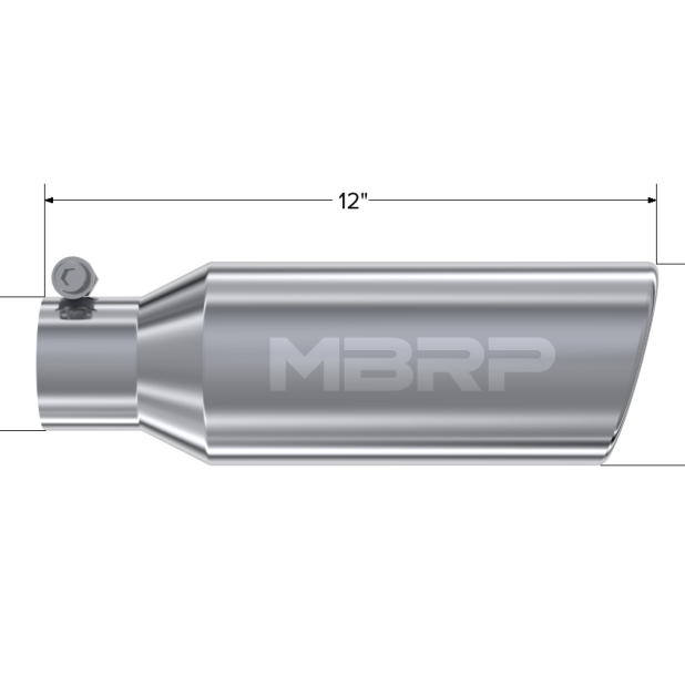 MBRP Universal Tip 4in OD 2.5in Inlet 12in Length Angled Cut Rolled End Clampless No-Weld T304