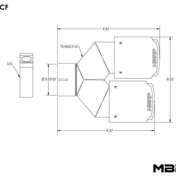 MBRP 3in ID / Dual 4in OD Out Staggered L 9.37in / R 9.87in Dual Wall Carbon Fiber Univ Exhaust Tip