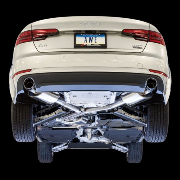 AWE Tuning Audi B9 A4 Touring Edition Exhaust Dual Outlet - Chrome Silver Tips (Includes DP)