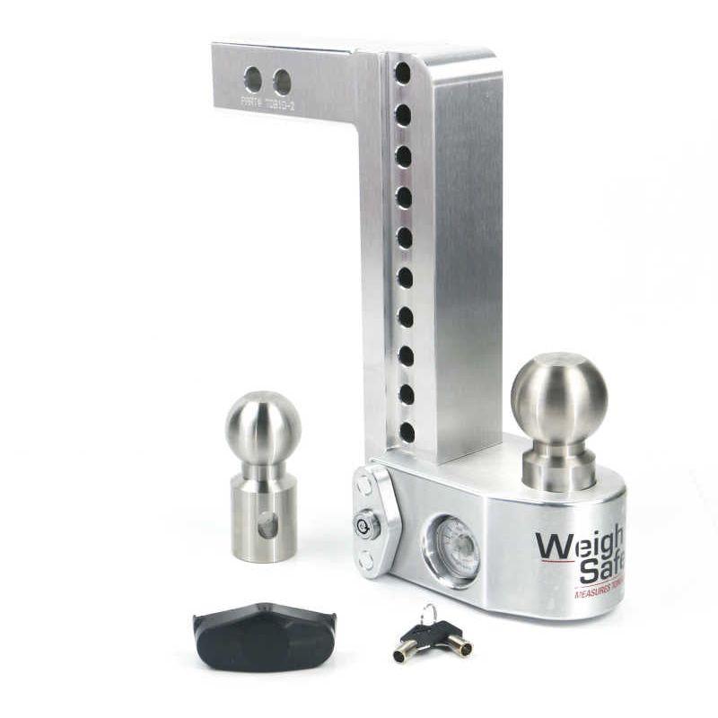 Weigh Safe 10in Drop Hitch w/Built-in Scale & 2in Shank (10K/12.5K GTWR) - Aluminum