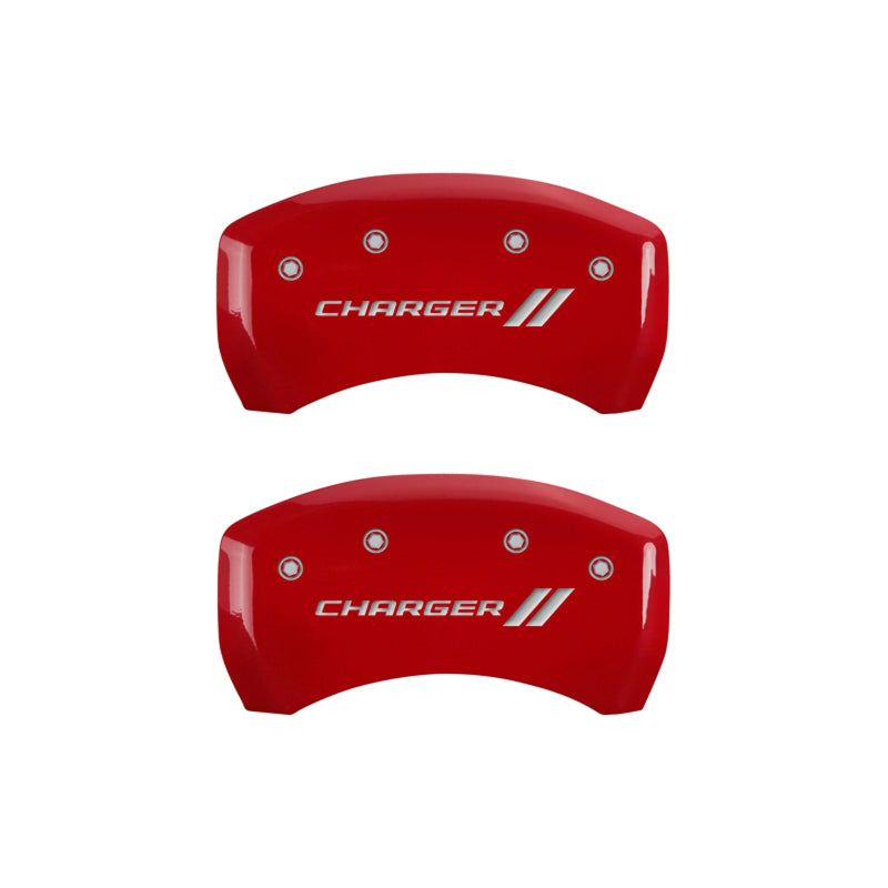 MGP 4 Caliper Covers Engraved Front & Rear With stripes/Charger Red finish silver ch-Caliper Covers-MGP-MGP12181SCH1RD-SMINKpower Performance Parts