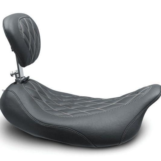 Mustang 08-21 Harley Wide Tripper FL Touring Pass Seat w/ Dr Backrest, Grey Diamond Stitch - Black