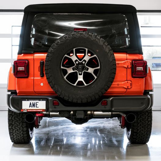 AWE Tuning 2018+ Jeep Wrangler JL/JLU Tread Edition Axle-Back Dual Exhaust - Diamond Black Tips