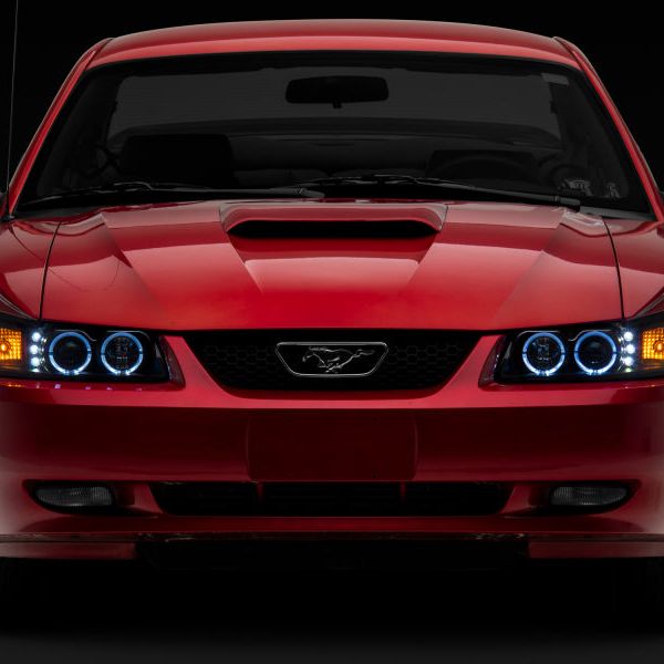 Raxiom 99-04 Ford Mustang Dual LED Halo Projector Headlights- Black Housing (Clear Lens)-Headlights-Raxiom-RAX101684-SMINKpower Performance Parts