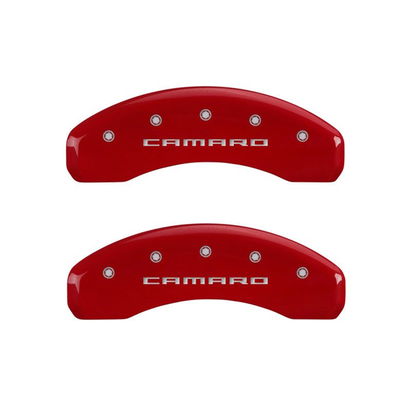 MGP 4 Caliper Covers Engraved Front & Rear Gen 5/Camaro Red finish silver ch-Caliper Covers-MGP-MGP14036SCA5RD-SMINKpower Performance Parts