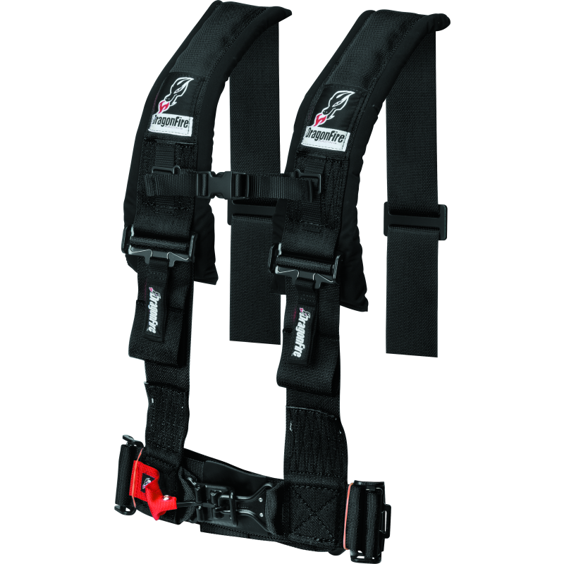 DragonFire Racing Harness- H-Style- 4-Point- 3in Buckle- Black