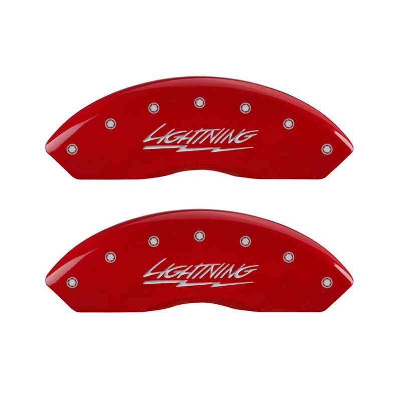 MGP 4 Caliper Covers Engraved Front & Rear Lightning Red finish silver ch-Caliper Covers-MGP-MGP10021SLTGRD-SMINKpower Performance Parts