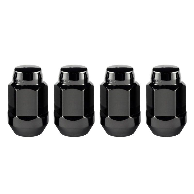 McGard Hex Lug Nut (Cone Seat Bulge Style) M14X1.5 / 22mm Hex / 1.635in. Length (4-Pack) - Black-Lug Nuts-McGard-MCG64074-SMINKpower Performance Parts