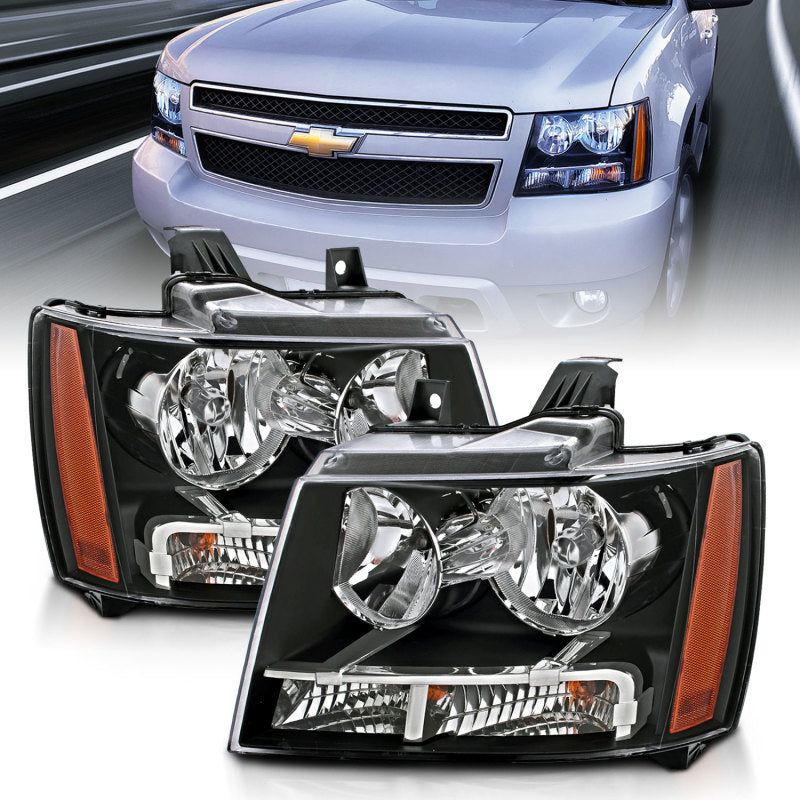 ANZO 2007-2014 Chevrolet Tahoe/Suburban Crystal Headlights Black-Headlights-ANZO-ANZ111392-SMINKpower Performance Parts