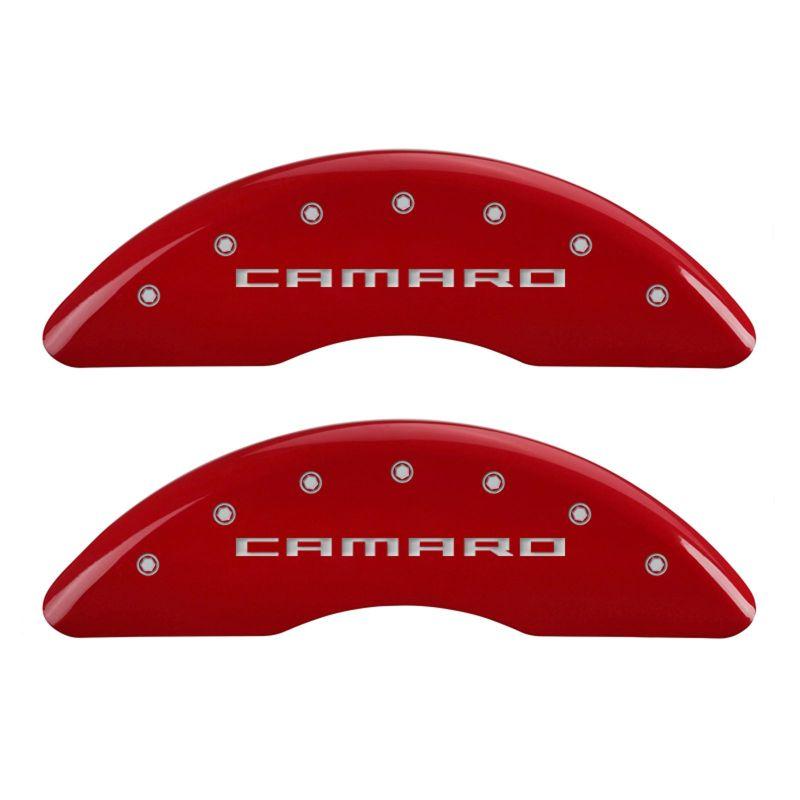 MGP 4 Caliper Covers Engraved Front Gen 5/Camaro Engraved Rear Gen 5/SS Red finish silver ch