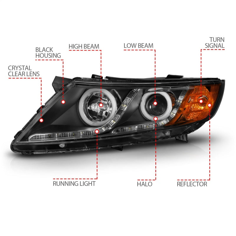 ANZO 2011-2013 Kia Optima Projector Headlights w/ Halo Black (CCFL)-Headlights-ANZO-ANZ121460-SMINKpower Performance Parts