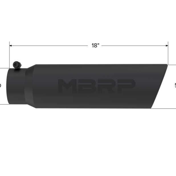 MBRP Universal 5in OD Angled Rolled End 4in Inlet 18in Lgth Black Finish Exhaust Tip