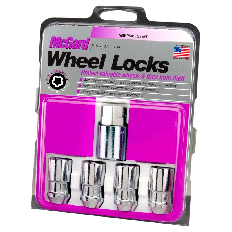 McGard Wheel Lock Nut Set - 4pk. (Cone Seat) 1/2-20 / 3/4 & 13/16 Dual Hex / 1.66in. Length - Chrome-Lug Nuts-McGard-MCG24198-SMINKpower Performance Parts
