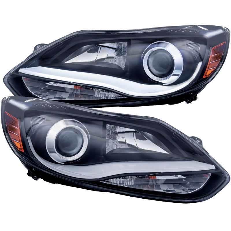 ANZO 2012-2014 Ford Focus Projector Headlights w/ Plank Style Design Black-Headlights-ANZO-ANZ121490-SMINKpower Performance Parts