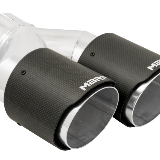 MBRP 3in ID / Dual 4in OD Out Staggered L 9.37in / R 9.87in Dual Wall Carbon Fiber Univ Exhaust Tip