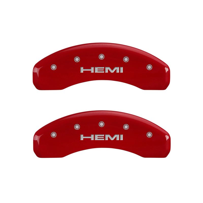 MGP 4 Caliper Covers Engraved Front & Rear Hemi Red finish silver ch-Caliper Covers-MGP-MGP55001SHEMRD-SMINKpower Performance Parts