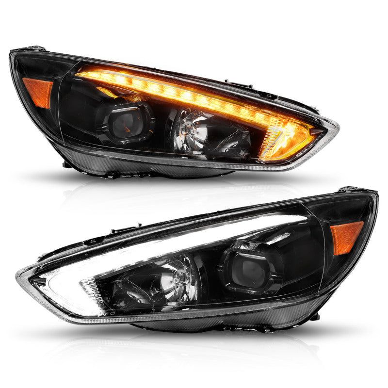 ANZO 15-18 Ford Focus Projector Headlights - w/ Light Bar Switchback Black Housing-Headlights-ANZO-ANZ121564-SMINKpower Performance Parts