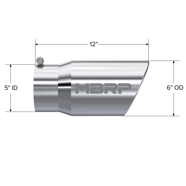 MBRP Universal Tip 6 O.D. Angled Rolled End 5 inlet 12 length-Steel Tubing-MBRP-MBRPT5075-SMINKpower Performance Parts