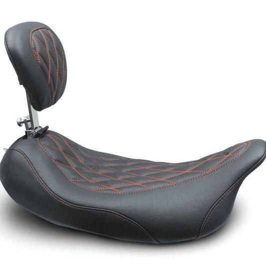 Mustang 08-21 Harley Wide Tripper FL Touring Pass Seat w/ Dr Backrest, Red Diamond Stitch - Black