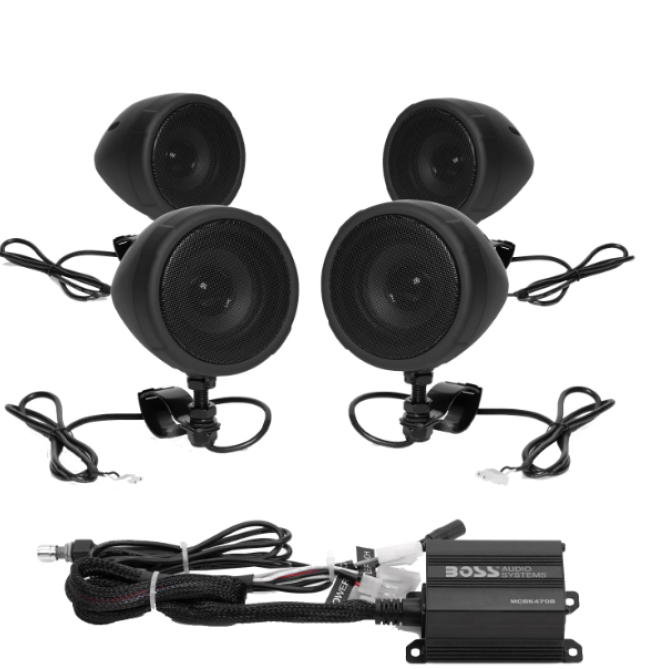 Boss Audio Systems Motorcycle Speaker Amplifier/ Bluetooth/ 3in Speakers 2 Pair- Black