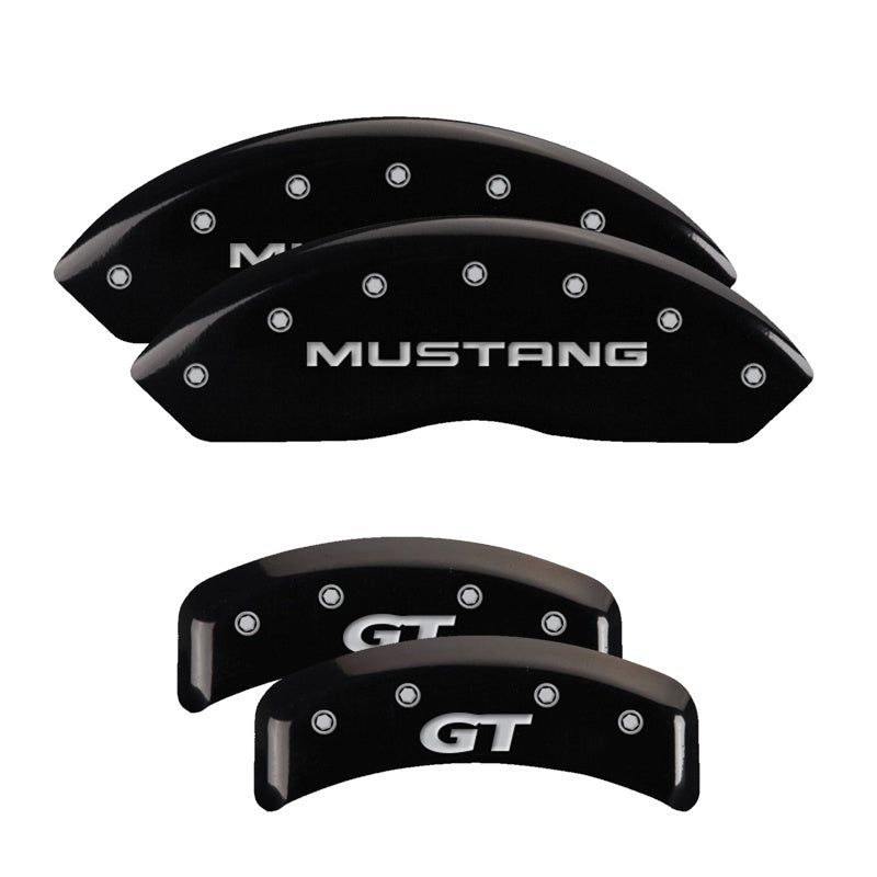 MGP 4 Caliper Covers Engraved Front Mustang Engraved Rear SN95/GT Black finish silver ch-Caliper Covers-MGP-MGP10095SMG1BK-SMINKpower Performance Parts