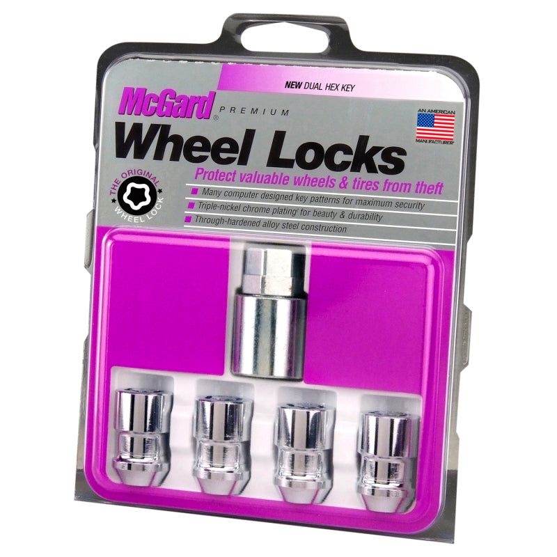McGard Wheel Lock Nut Set - 4pk. (Cone Seat) M12X1.5 / 19mm & 21mm Dual Hex / 1.46in. L - Chrome-Lug Nuts-McGard-MCG24137-SMINKpower Performance Parts