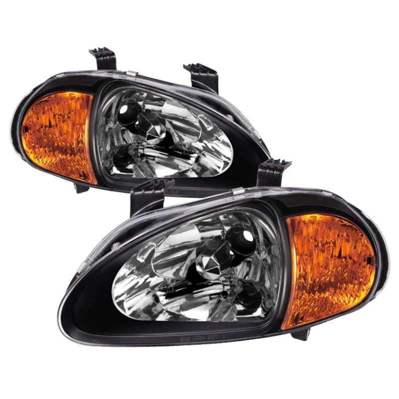 Xtune Honda Del Sol 93-97 1Pc Amber Crystal Headlights Black HD-ON-HDEL93-1P-AM-BK-Headlights-SPYDER-SPY5013408-SMINKpower Performance Parts