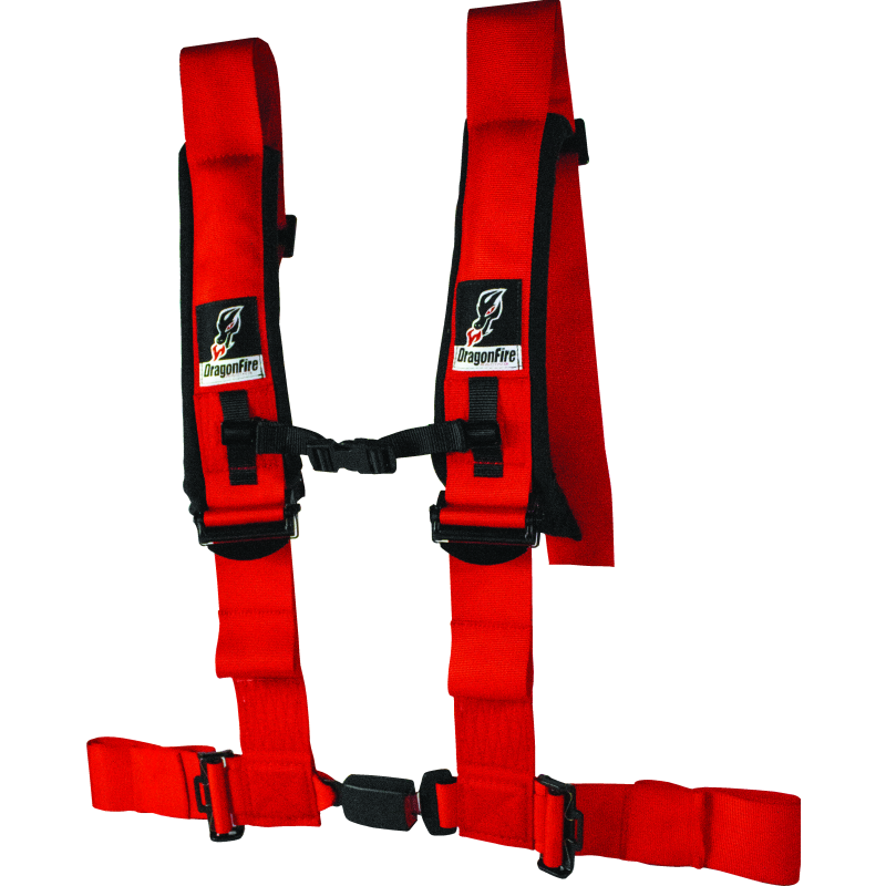 DragonFire Racing Harness- H-Style- 4-point- EZ-Adjust- 3in Buckle- Red