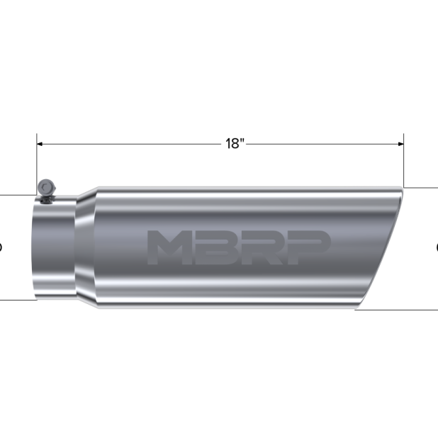 MBRP Universal Tip 6in OD Angled Rolled End 5in Inlet 18in Lgth T304 Exhaust