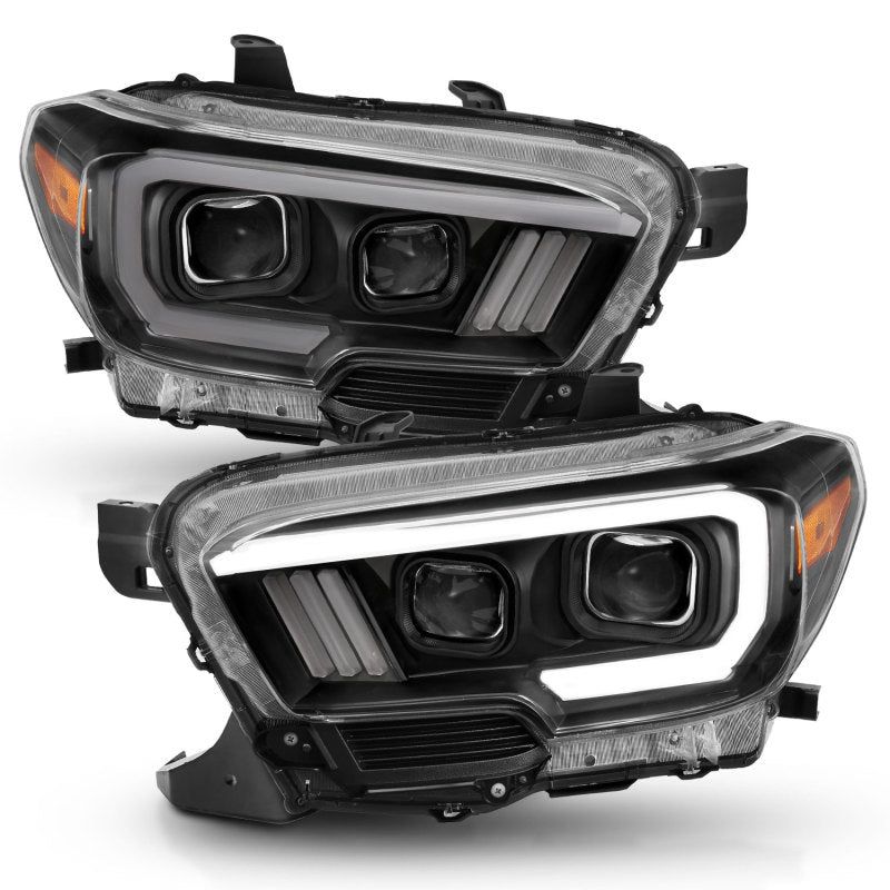 ANZO 2016-2017 Toyota Tacoma Projector Headlights w/ Plank Style Switchback Black w/ Amber w/ DRL-Headlights-ANZO-ANZ111397-SMINKpower Performance Parts