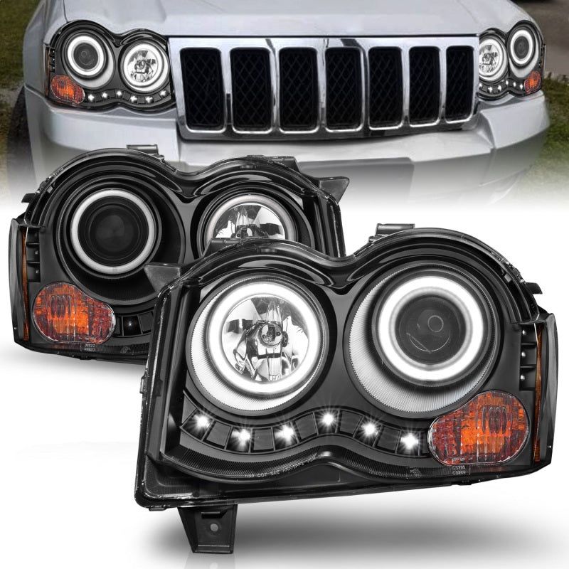 ANZO 2008-2010 Jeep Grand Cherokee Projector Headlights w/ Halo Black (CCFL)-Headlights-ANZO-ANZ111213-SMINKpower Performance Parts