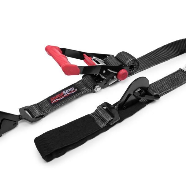 SpeedStrap 2In x 8Ft Ratchet Tie Down w/ Twisted Snap Hooks & Axle Strap Combo - Black