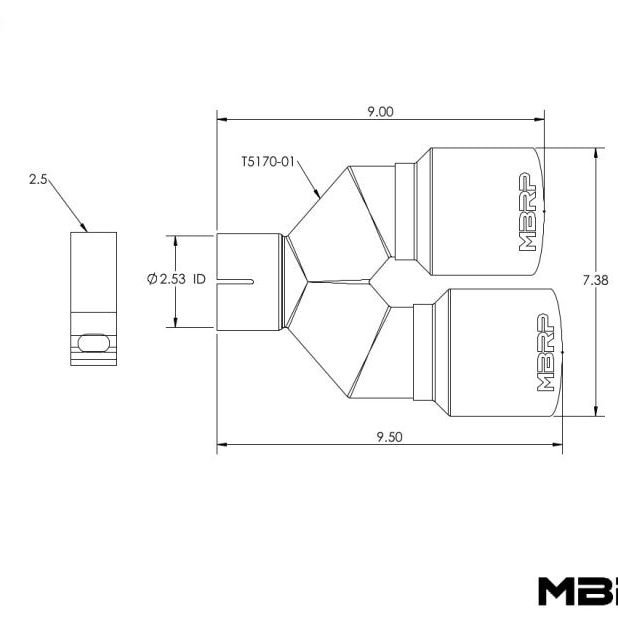 MBRP Universal T304 SS Dual Tip 3.5in OD/2.5in Inlet