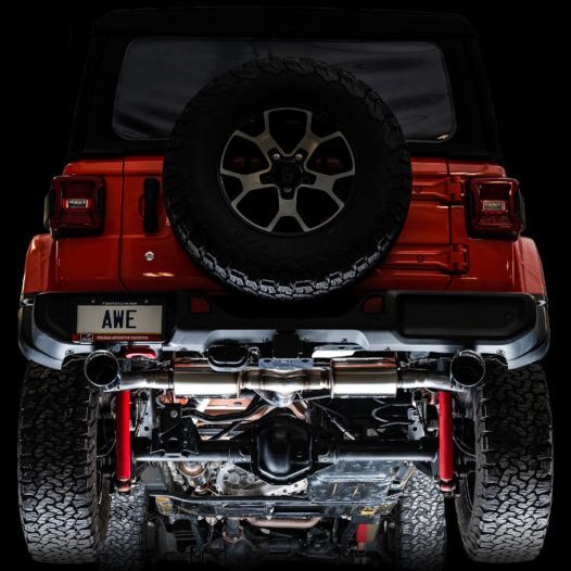 AWE Tuning 2018+ Jeep Wrangler JL/JLU Tread Edition Axle-Back Dual Exhaust - Diamond Black Tips