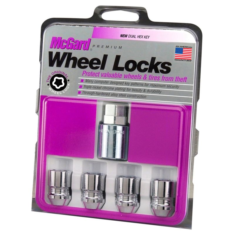 McGard Wheel Lock Nut Set - 4pk. (Cone Seat) M12X1.25 / 19mm & 21mm Dual Hex / 1.28in. L - Chrome-Lug Nuts-McGard-MCG24154-SMINKpower Performance Parts