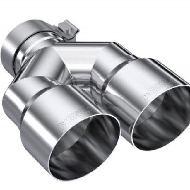 MBRP 3in ID / Dual 4in OD Out Staggered L 9.37in / R 9.87in Single Wall T304 SS Univ Exhaust Tip